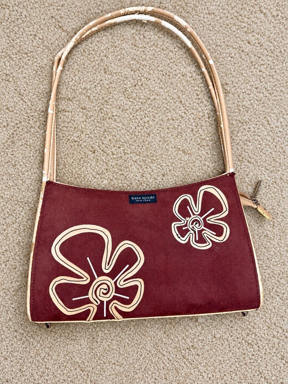 Kate Spade Suede Floral Shoulder Bag Y2K Baguette Purse